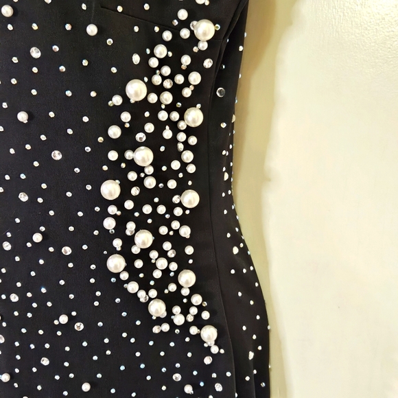 BANJUL Black Pearl & Rhinestone Embellished Sleeveless Bodycon Dress, Large, NWT - Picture 8 of 16